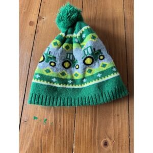 John Deere Green Tractor Knit Beanie Toddler Fleece Lined Pom Pom Hat Winter